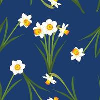 Daffodil - Narcissus on Indigo Blue Background. Vector Illustration