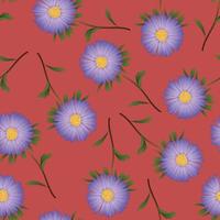Purple Aster, Daisy on Red Background vector