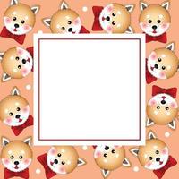 perro shiba inu con cinta roja en tarjeta de banner naranja vector