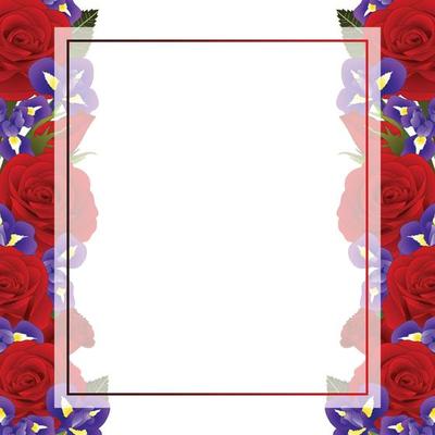 Red Rose and Iris Flower Banner Card Border
