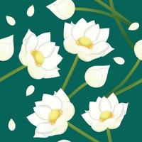 White Indian lotus on Indigo Green Teal Background. Vector Illustration