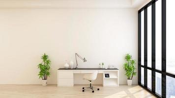 3d rendering 3d office minimalist room with wooden design interior