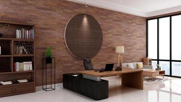 3d rendering modern business office manager room with 3d design interior for company wall logo mockup photo