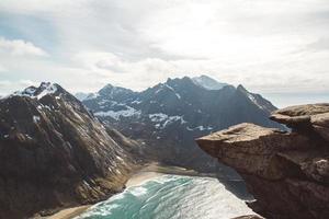 Norway mountains and landscapes on the islands Lofoten. Natural scandinavian landscape. Place for text or advertising photo