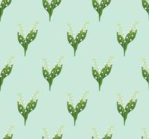 White Lily of the Valley Seamless on Green Mint Background vector