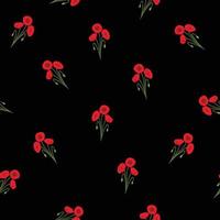 Red Corn Poppy Seamless on Black Background vector