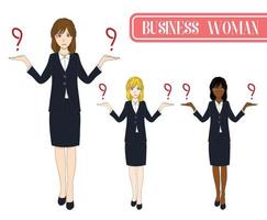 Set Cute Business Woman Making Selection with Serious Face. vector