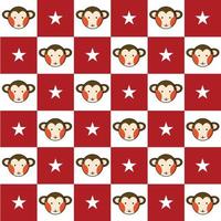 Monkey Star Red White Chess Board Background vector