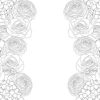 borde de contorno de rosa, hortensia y ranunculus vector