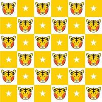 tigre estrella amarillo blanco tablero de ajedrez fondo vector