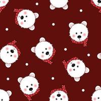 White Bear with Red Scarf Polka Dot on Red Background. vector