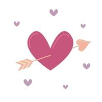 Cupids arrow in heart. Valentines Day design flat element. Vector illustration of cute heart