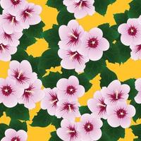 Pink Hibiscus syriacus - Rose of Sharon on Yellow Background. Vector Illustration