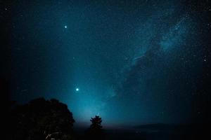 el cielo nocturno y la vía láctea en el bosque foto