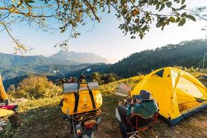 Yellow camping on the mountain photo