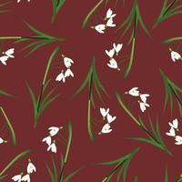White Snowdrop Seamless on Red Background vector