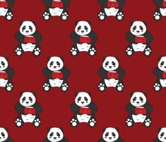 lindo panda con letra roja sobre fondo rojo. vector