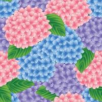 Blue, Pink and Purple Hydrangea Flower Seamless Background. Vector Illustration