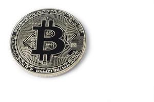 Face of the crypto currency golden bitcoin isolated on white background. photo