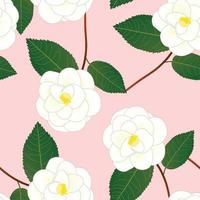 White Camellia Flower on Pink Background. Vector Illustration