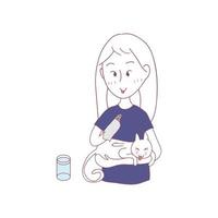 Girl and Cat Grooming for each others vector
