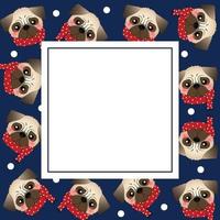 perro pug con pañuelo rojo en tarjeta de banner azul marino vector