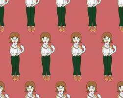 Short Hair Girl with Cat on Red Background vector