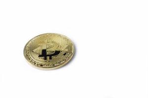 Face of the crypto currency golden bitcoin isolated on white background. photo