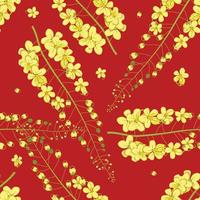 fístula de casia - flor de lluvia dorada sobre fondo rojo. vector