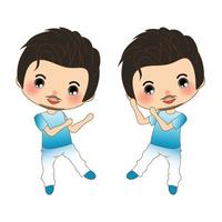 Happy Handsome Mustache Man in Blue Shirt and White Pants. Boy Dancing. isolated on White Background. vector
