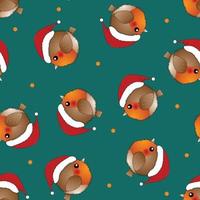 Red Robin Bird Santa Claus on Green Background. vector