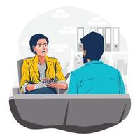 mujer psicóloga escuchando al paciente en el concepto de sesión de psicoterapia vector