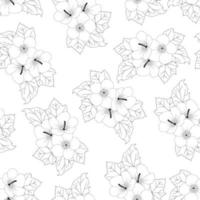 Hibiscus syriacus Flower Outline - Rose of Sharon Seamless Background vector