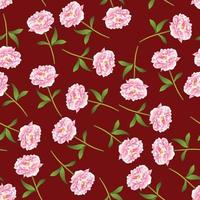 Pink Peony Seamless on Red Background. vector