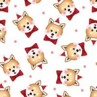 perro shiba inu santa claus con cinta roja sobre fondo blanco vector