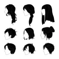 Collection Hairstyle Side View for Man and Woman Hair Drawing Set vector