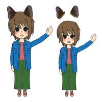 Short Hair Girl with Cat Ears Presenting vector