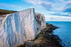 Aerial view of the White Cliffs of Dover. Close up view of the cliffs from the sea side. photo