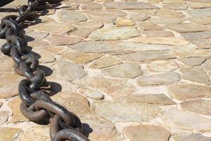 The close up image of chain hook on the dirt ground photo