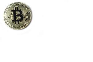 Face of the crypto currency golden bitcoin isolated on white background. photo