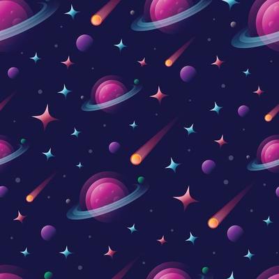 Stars Seamless Pattern with Planet