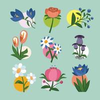 Set of Floral Spring Element vector