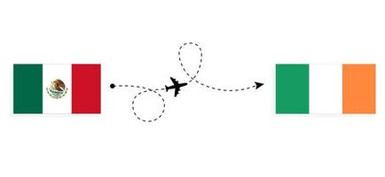 Flight and travel from Mexico to Ireland by passenger airplane Travel concept vector