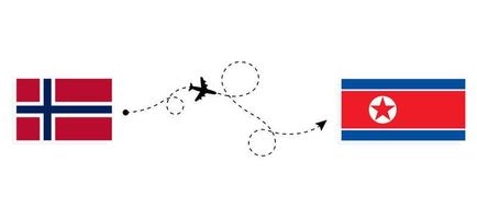 Flight and travel from Norway to North Korea by passenger airplane Travel concept vector