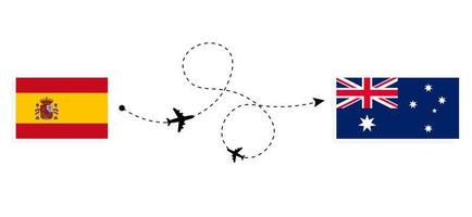 Flight and travel from Spain to Australia by passenger airplane Travel concept vector