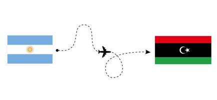 Flight and travel from Argentina to Libya by passenger airplane Travel concept vector