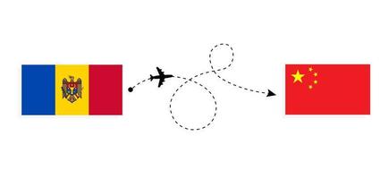 vuelo y viaje de moldavia a china por concepto de viaje en avión de pasajeros vector