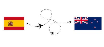 Flight and travel from Spain to New Zealand by passenger airplane Travel concept vector