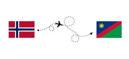Flight and travel from Norway to Namibia by passenger airplane Travel concept vector