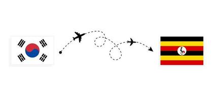 Flight and travel from South Korea to Uganda by passenger airplane Travel concept vector
